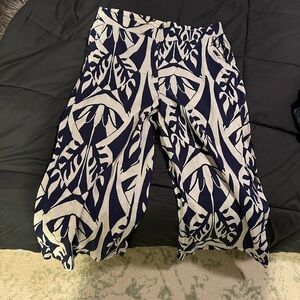 Navy and White Patterned Wide-Leg Pants